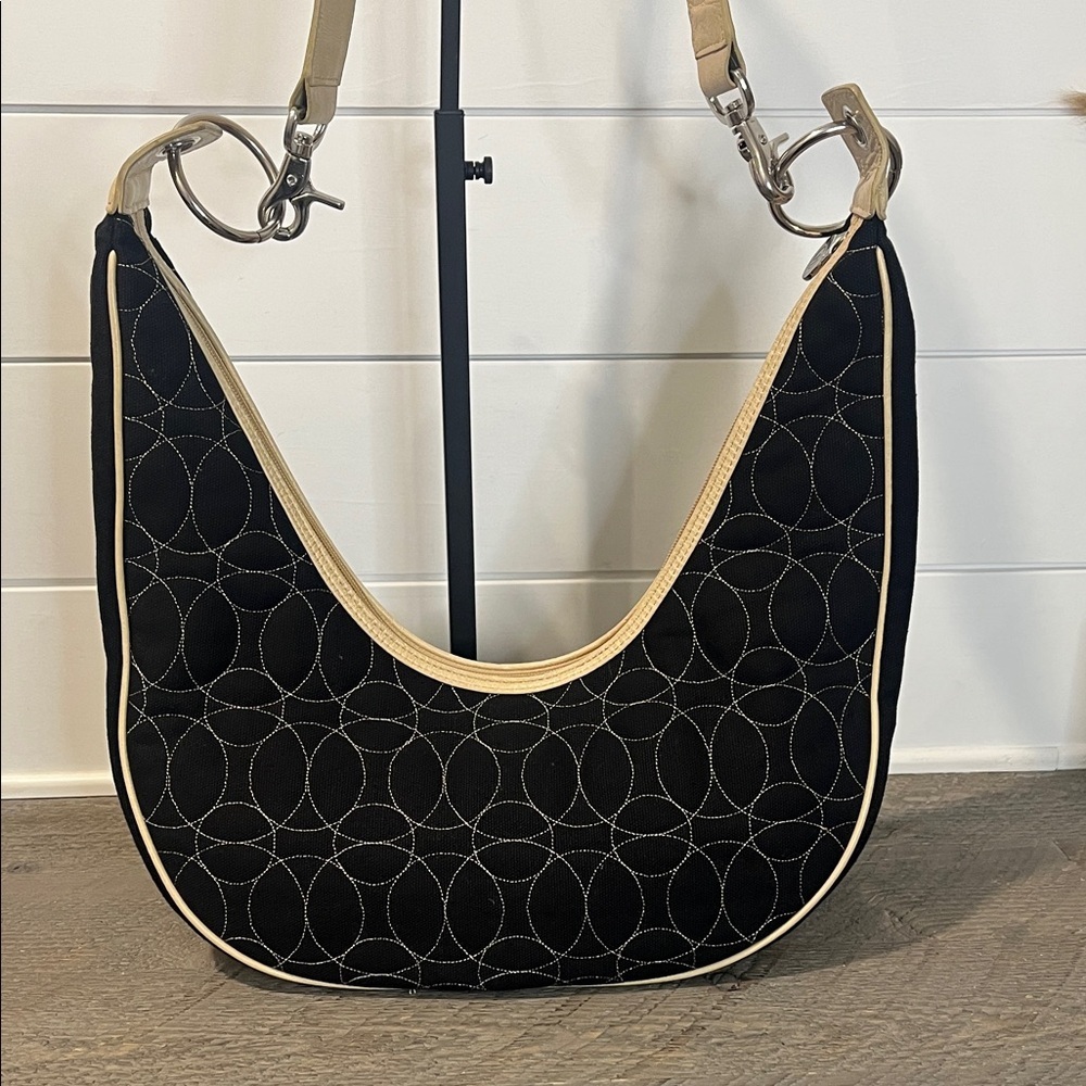 Chelsey Henry Quilted Cotton & Leather Crescent Shoulder Bag - Picture 3 of 14